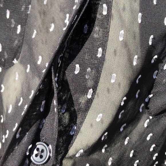 Ann Taylor LOFT XL Black Blouse Button Down Top Sheer Pocket Swiss Dot White - Picture 3 of 7